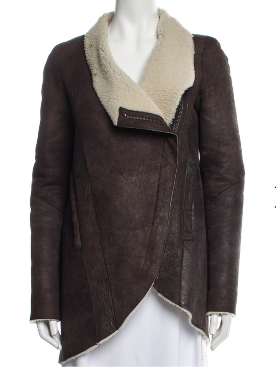 Helmut Lang Jackets & Blazers - Helmut Lang Brown Shearling-Trim Asymmetrical Jacket - Women